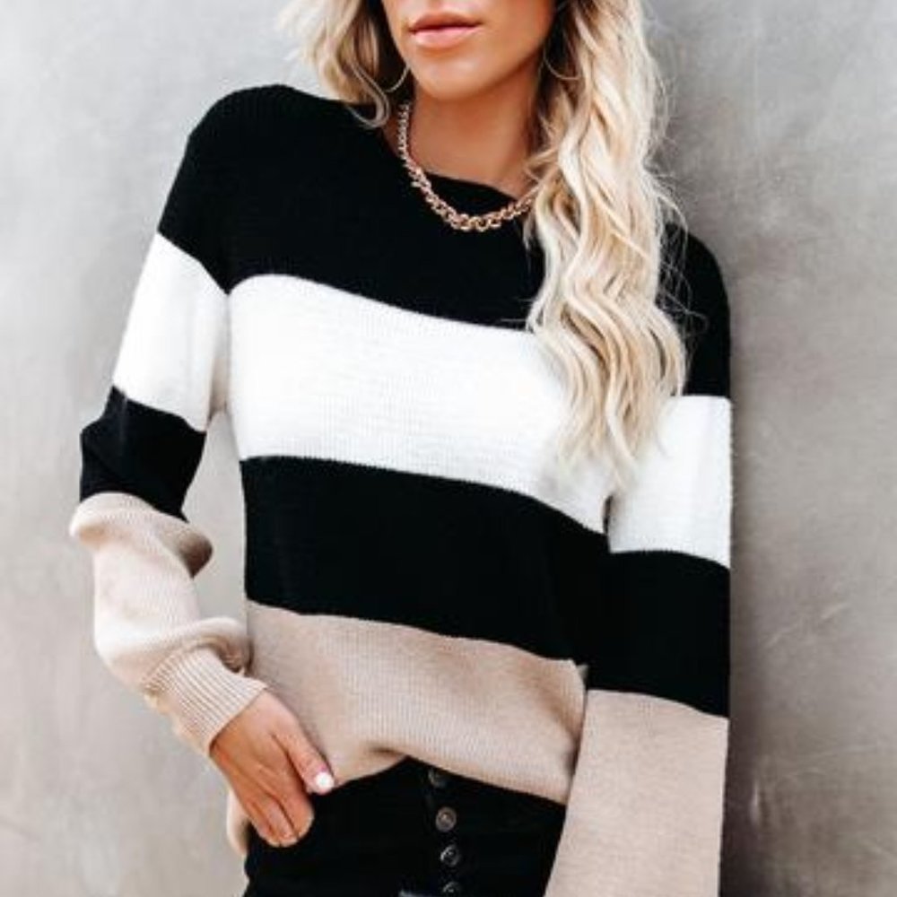 Harleston Black & Beige Colorblock Knit Sweater - Picture 6 of 10